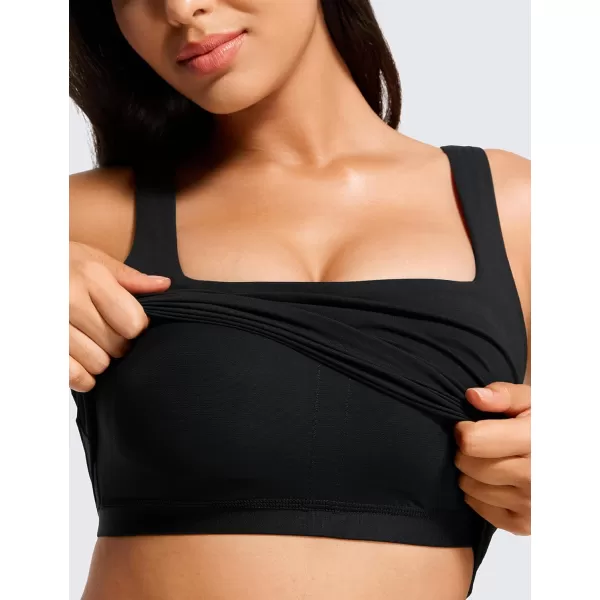 CRZ YOGA Butterluxe Womens Square Neck Longline Sports Bra  Workout Crop Tank Tops Padded with Built in Shelf Yoga BraBlack