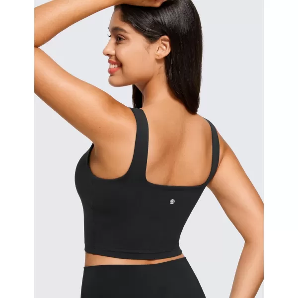 CRZ YOGA Butterluxe Womens Square Neck Longline Sports Bra  Workout Crop Tank Tops Padded with Built in Shelf Yoga BraBlack