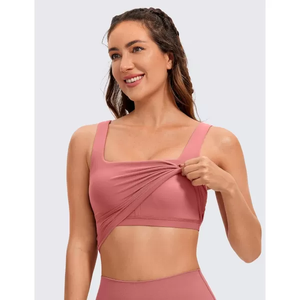 CRZ YOGA Butterluxe Womens Square Neck Longline Sports Bra  Workout Crop Tank Tops Padded with Built in Shelf Yoga BraBriar Rose