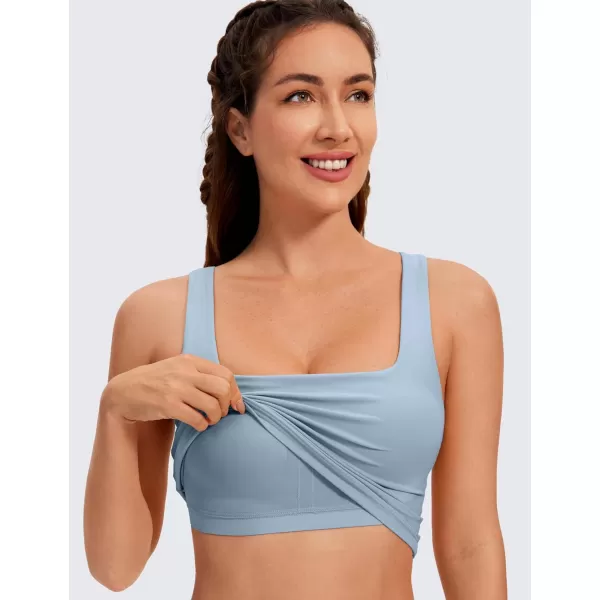 CRZ YOGA Butterluxe Womens Square Neck Longline Sports Bra  Workout Crop Tank Tops Padded with Built in Shelf Yoga BraCambric Blue