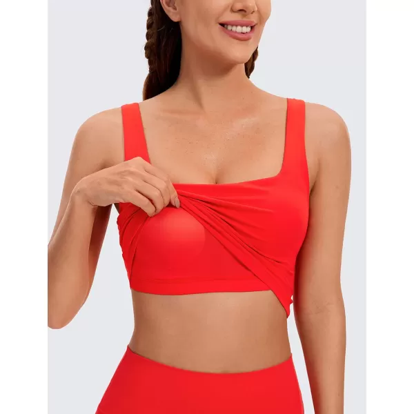 CRZ YOGA Butterluxe Womens Square Neck Longline Sports Bra  Workout Crop Tank Tops Padded with Built in Shelf Yoga BraDark Red