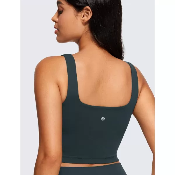 CRZ YOGA Butterluxe Womens Square Neck Longline Sports Bra  Workout Crop Tank Tops Padded with Built in Shelf Yoga BraForest Dark Green