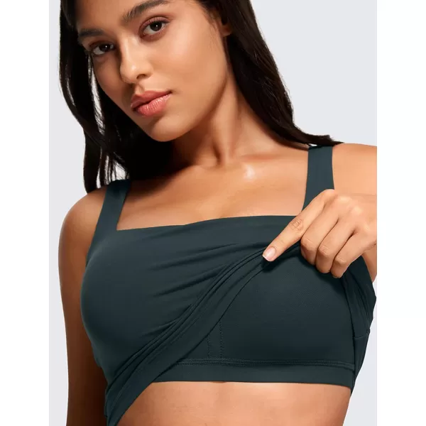 CRZ YOGA Butterluxe Womens Square Neck Longline Sports Bra  Workout Crop Tank Tops Padded with Built in Shelf Yoga BraForest Dark Green