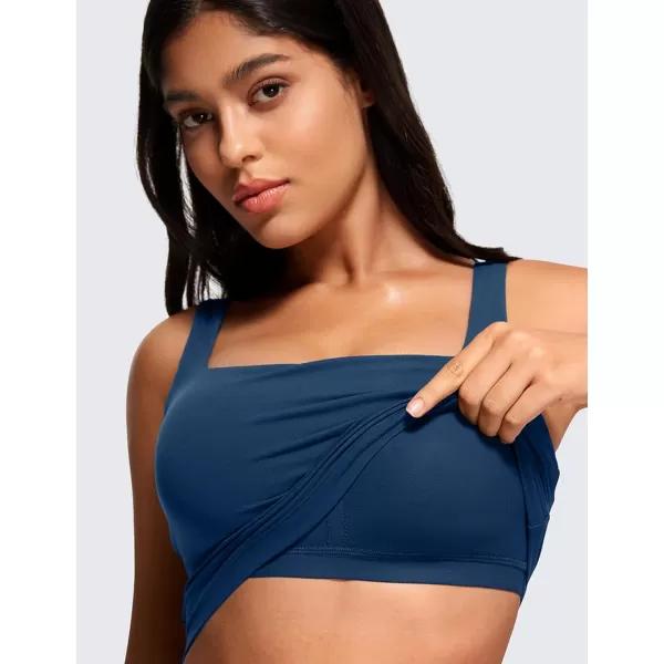 CRZ YOGA Butterluxe Womens Square Neck Longline Sports Bra  Workout Crop Tank Tops Padded with Built in Shelf Yoga BraFrench Navy