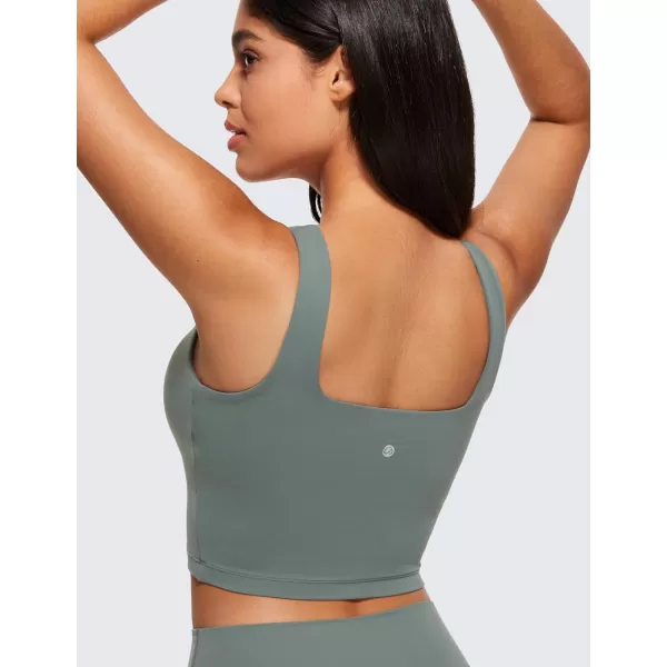 CRZ YOGA Butterluxe Womens Square Neck Longline Sports Bra  Workout Crop Tank Tops Padded with Built in Shelf Yoga BraGrey Sage