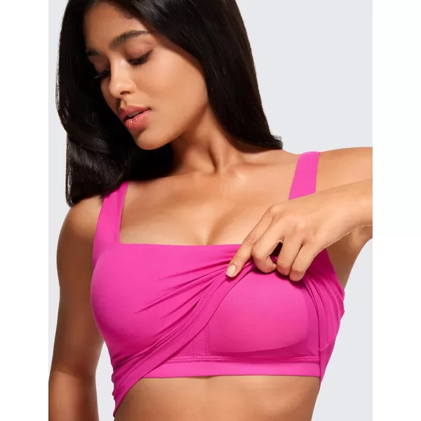 CRZ YOGA Butterluxe Womens Square Neck Longline Sports Bra  Workout Crop Tank Tops Padded with Built in Shelf Yoga BraHibiscus Purple