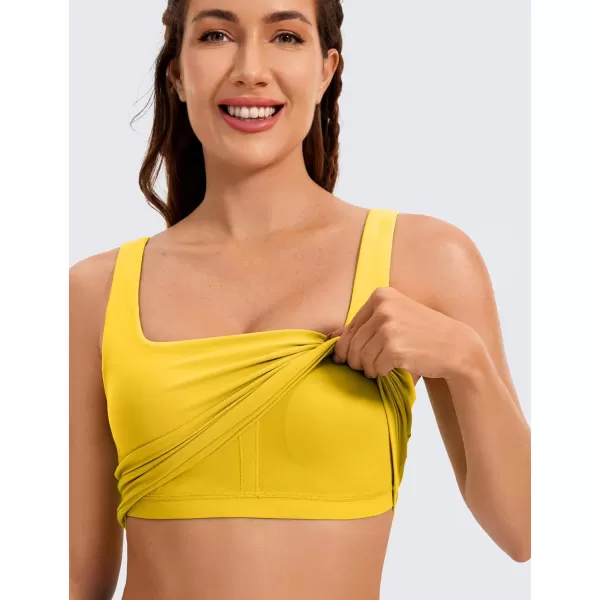 CRZ YOGA Butterluxe Womens Square Neck Longline Sports Bra  Workout Crop Tank Tops Padded with Built in Shelf Yoga BraHigh Visibility Yellow