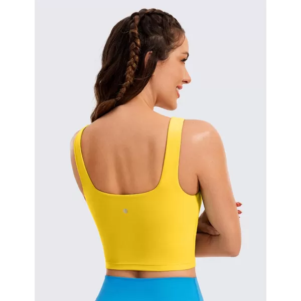 CRZ YOGA Butterluxe Womens Square Neck Longline Sports Bra  Workout Crop Tank Tops Padded with Built in Shelf Yoga BraHigh Visibility Yellow