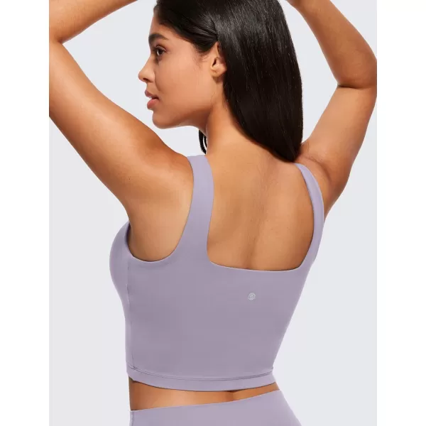 CRZ YOGA Butterluxe Womens Square Neck Longline Sports Bra  Workout Crop Tank Tops Padded with Built in Shelf Yoga BraLavender Mist