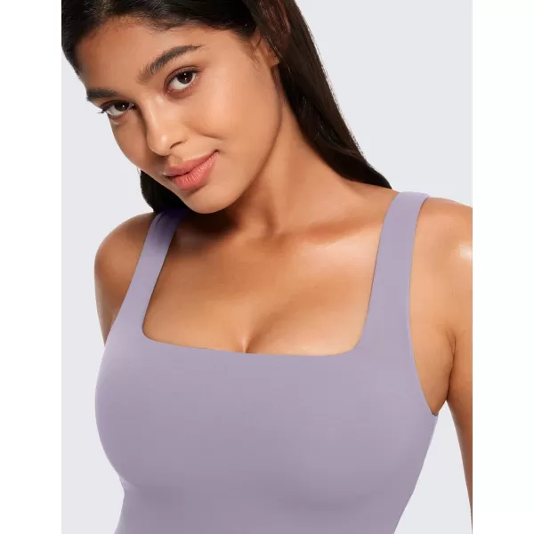 CRZ YOGA Butterluxe Womens Square Neck Longline Sports Bra  Workout Crop Tank Tops Padded with Built in Shelf Yoga BraLavender Mist