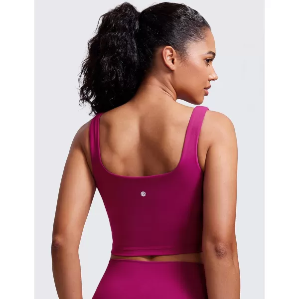 CRZ YOGA Butterluxe Womens Square Neck Longline Sports Bra  Workout Crop Tank Tops Padded with Built in Shelf Yoga BraMagenta Purple