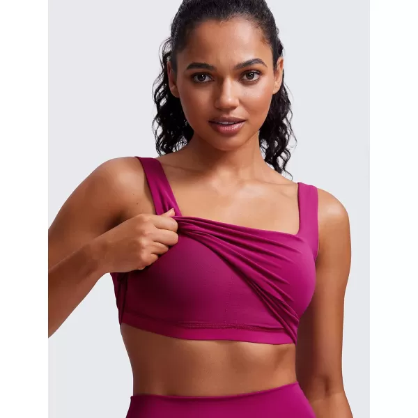 CRZ YOGA Butterluxe Womens Square Neck Longline Sports Bra  Workout Crop Tank Tops Padded with Built in Shelf Yoga BraMagenta Purple