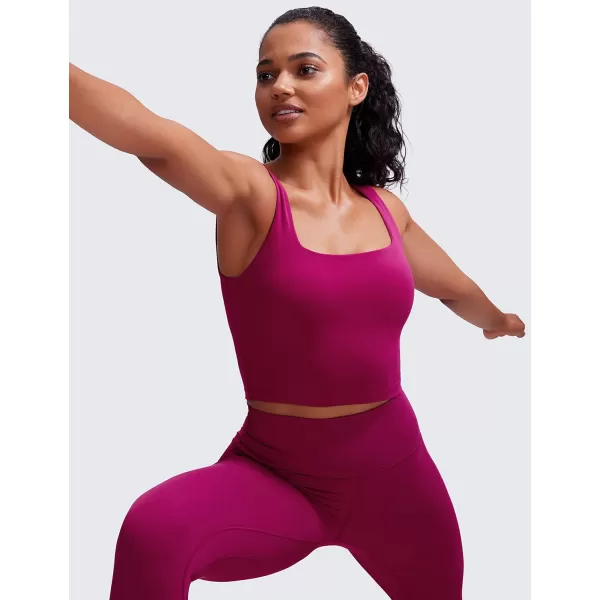 CRZ YOGA Butterluxe Womens Square Neck Longline Sports Bra  Workout Crop Tank Tops Padded with Built in Shelf Yoga BraMagenta Purple