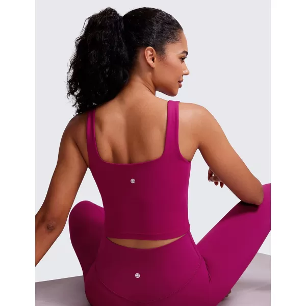 CRZ YOGA Butterluxe Womens Square Neck Longline Sports Bra  Workout Crop Tank Tops Padded with Built in Shelf Yoga BraMagenta Purple