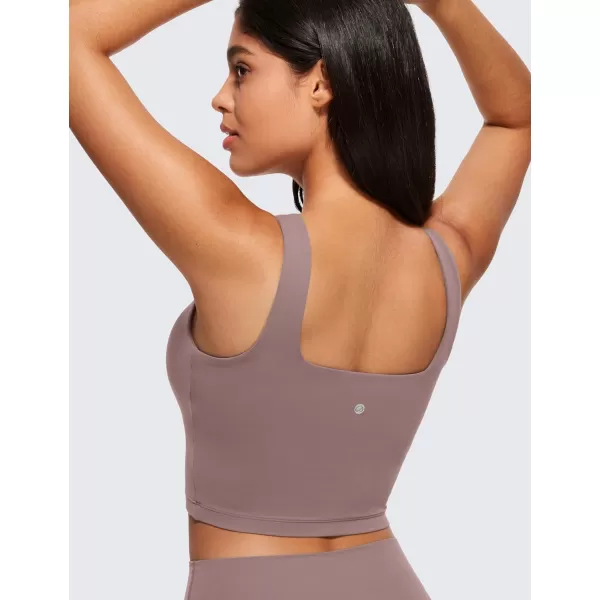 CRZ YOGA Butterluxe Womens Square Neck Longline Sports Bra  Workout Crop Tank Tops Padded with Built in Shelf Yoga BraMauve