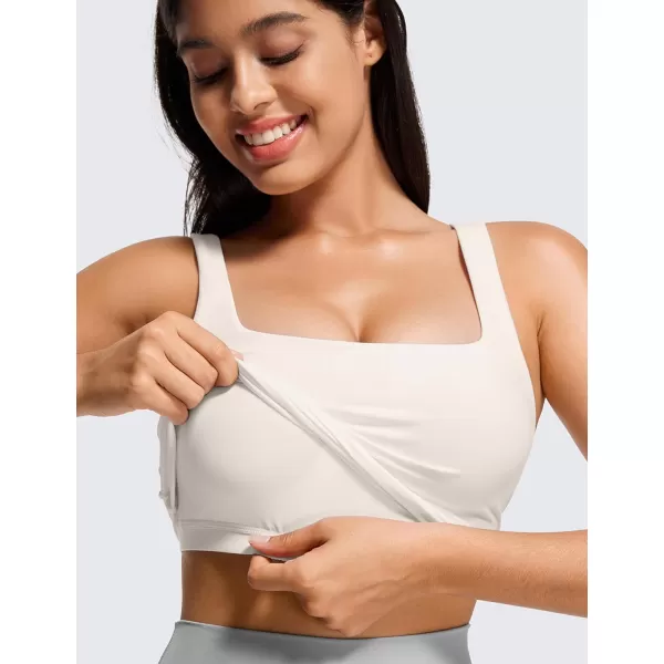 CRZ YOGA Butterluxe Womens Square Neck Longline Sports Bra  Workout Crop Tank Tops Padded with Built in Shelf Yoga BraMilky White