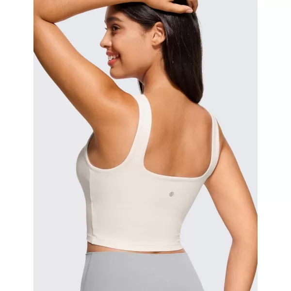 CRZ YOGA Butterluxe Womens Square Neck Longline Sports Bra  Workout Crop Tank Tops Padded with Built in Shelf Yoga BraMilky White