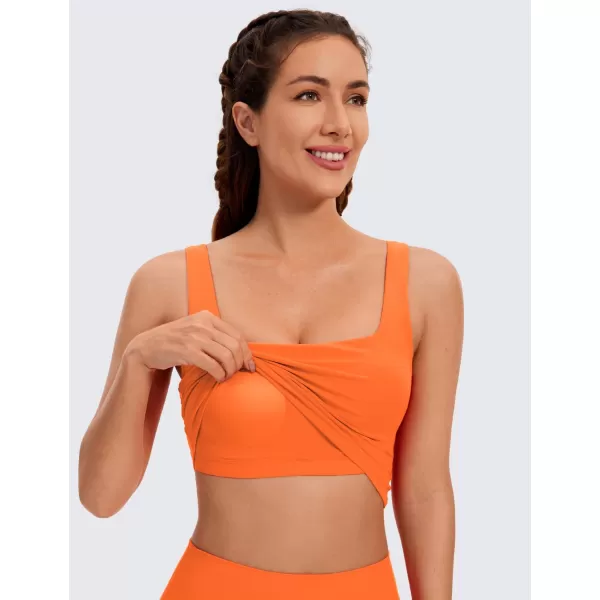 CRZ YOGA Butterluxe Womens Square Neck Longline Sports Bra  Workout Crop Tank Tops Padded with Built in Shelf Yoga BraNeon Orange