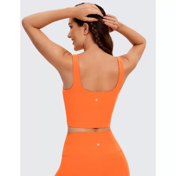 CRZ YOGA Butterluxe Womens Square Neck Longline Sports Bra  Workout Crop Tank Tops Padded with Built in Shelf Yoga BraNeon Orange