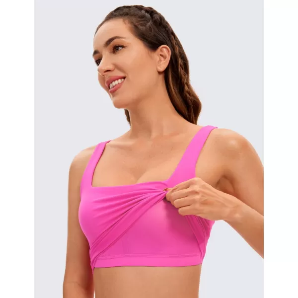 CRZ YOGA Butterluxe Womens Square Neck Longline Sports Bra  Workout Crop Tank Tops Padded with Built in Shelf Yoga BraNeonlight Purple