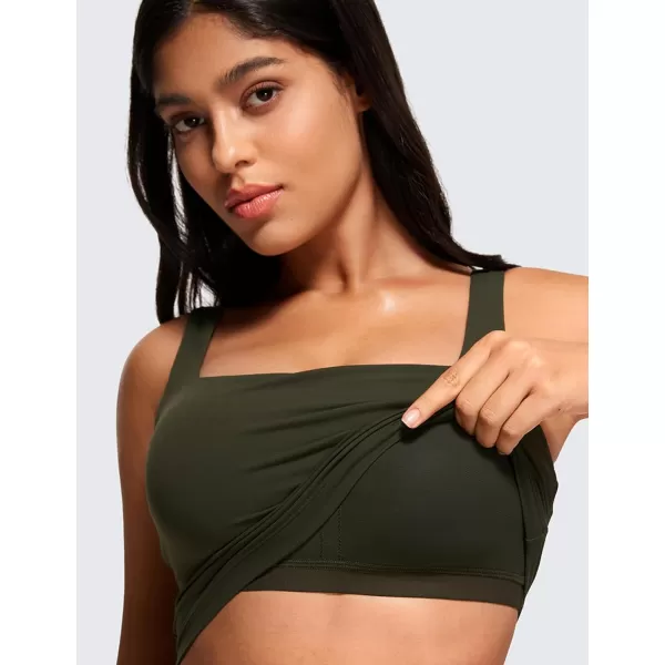 CRZ YOGA Butterluxe Womens Square Neck Longline Sports Bra  Workout Crop Tank Tops Padded with Built in Shelf Yoga BraOlive Green