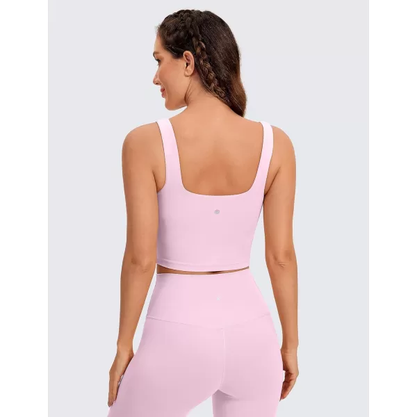 CRZ YOGA Butterluxe Womens Square Neck Longline Sports Bra  Workout Crop Tank Tops Padded with Built in Shelf Yoga BraPink Peony