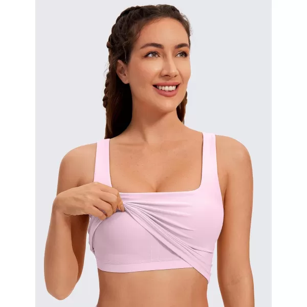 CRZ YOGA Butterluxe Womens Square Neck Longline Sports Bra  Workout Crop Tank Tops Padded with Built in Shelf Yoga BraPink Peony