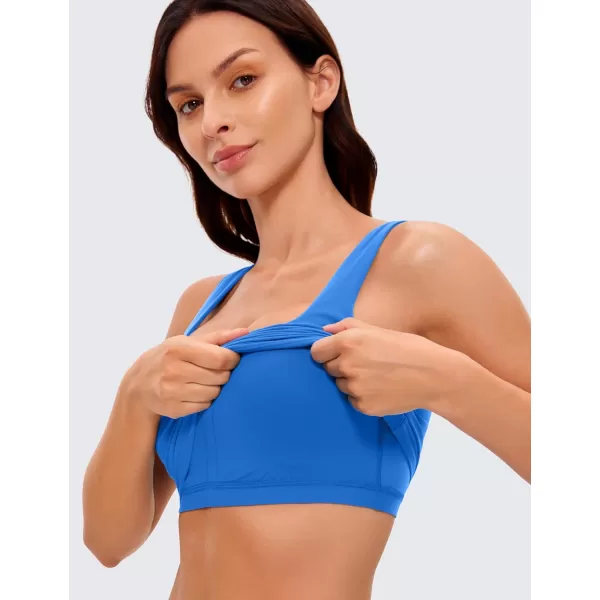 CRZ YOGA Butterluxe Womens Square Neck Longline Sports Bra  Workout Crop Tank Tops Padded with Built in Shelf Yoga BraSparkle Blue