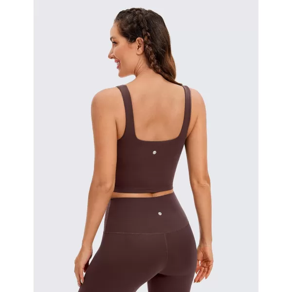 CRZ YOGA Butterluxe Womens Square Neck Longline Sports Bra  Workout Crop Tank Tops Padded with Built in Shelf Yoga BraTaupe