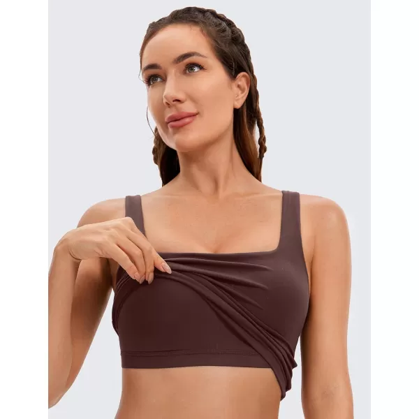 CRZ YOGA Butterluxe Womens Square Neck Longline Sports Bra  Workout Crop Tank Tops Padded with Built in Shelf Yoga BraTaupe
