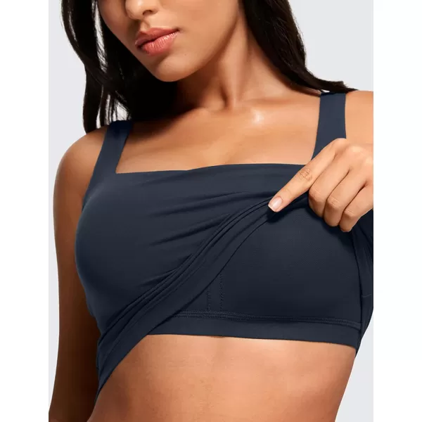 CRZ YOGA Butterluxe Womens Square Neck Longline Sports Bra  Workout Crop Tank Tops Padded with Built in Shelf Yoga BraTrue Navy