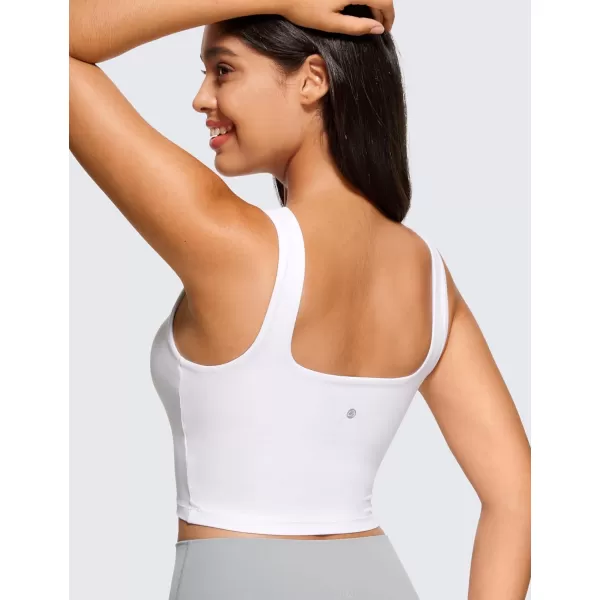 CRZ YOGA Butterluxe Womens Square Neck Longline Sports Bra  Workout Crop Tank Tops Padded with Built in Shelf Yoga BraWhite