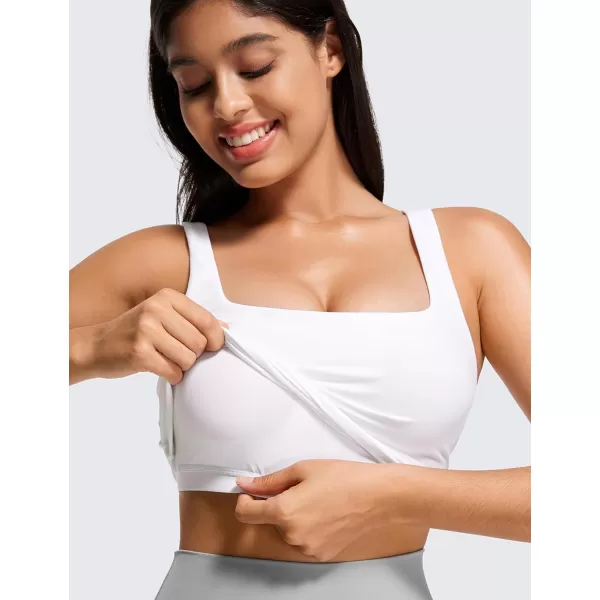 CRZ YOGA Butterluxe Womens Square Neck Longline Sports Bra  Workout Crop Tank Tops Padded with Built in Shelf Yoga BraWhite