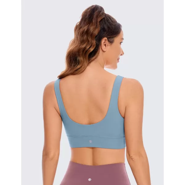 CRZ YOGA Butterluxe Womens U Back Sports Bra  Scoop Neck Padded Low Impact Workout Yoga Bra with Built in BraCambric Blue