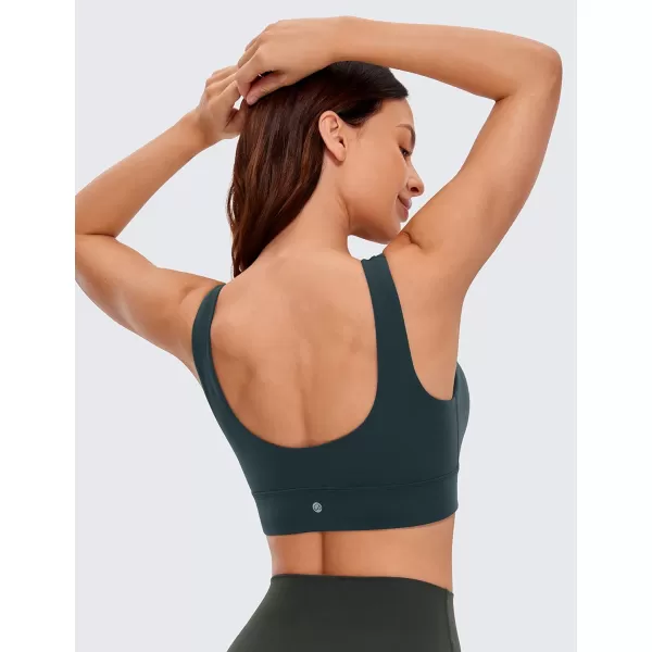 CRZ YOGA Butterluxe Womens U Back Sports Bra  Scoop Neck Padded Low Impact Workout Yoga Bra with Built in BraForest Dark Green