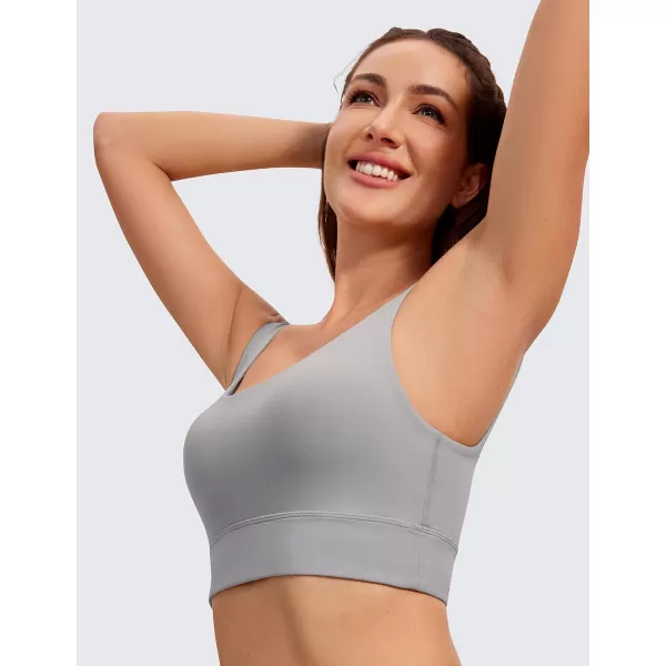 CRZ YOGA Butterluxe Womens U Back Sports Bra  Scoop Neck Padded Low Impact Workout Yoga Bra with Built in BraGull Gray