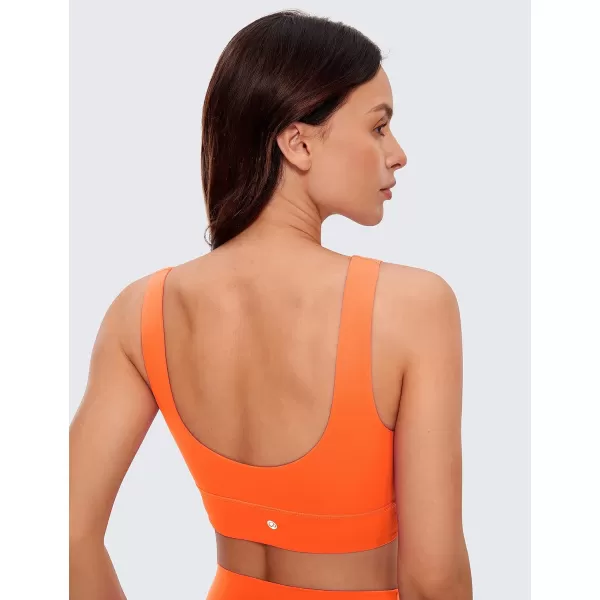 CRZ YOGA Butterluxe Womens U Back Sports Bra  Scoop Neck Padded Low Impact Workout Yoga Bra with Built in BraNeon Orange