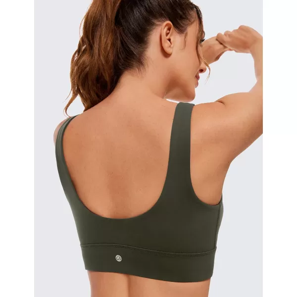 CRZ YOGA Butterluxe Womens U Back Sports Bra  Scoop Neck Padded Low Impact Workout Yoga Bra with Built in BraOlive Green