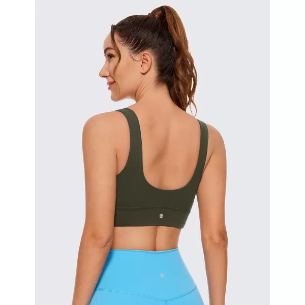 CRZ YOGA Butterluxe Womens U Back Sports Bra  Scoop Neck Padded Low Impact Workout Yoga Bra with Built in BraOlive Green