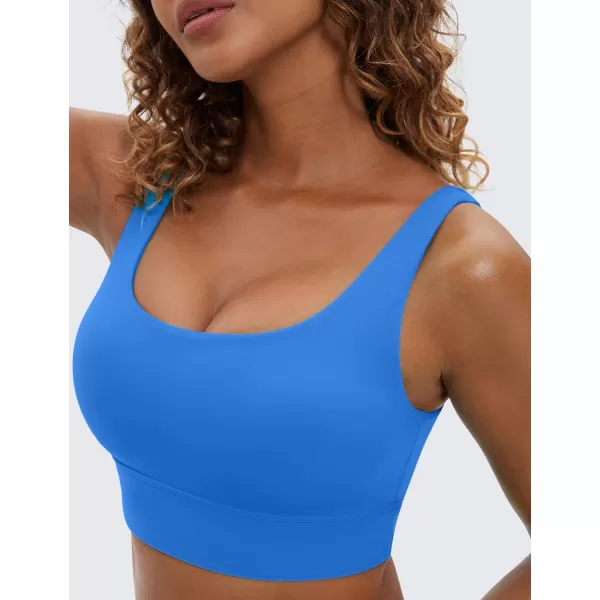 CRZ YOGA Butterluxe Womens U Back Sports Bra  Scoop Neck Padded Low Impact Workout Yoga Bra with Built in BraSparkle Blue