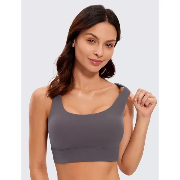 CRZ YOGA Butterluxe Womens U Back Sports Bra  Scoop Neck Padded Low Impact Workout Yoga Bra with Built in BraTornado Grey