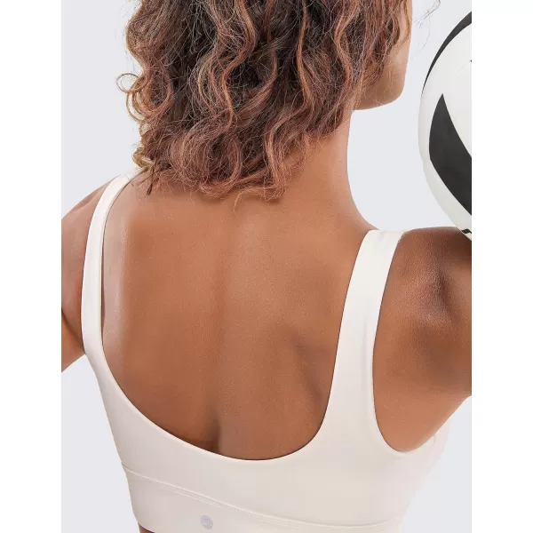 CRZ YOGA Butterluxe Womens U Back Sports Bra  Scoop Neck Padded Low Impact Workout Yoga Bra with Built in BraWhite Apricot