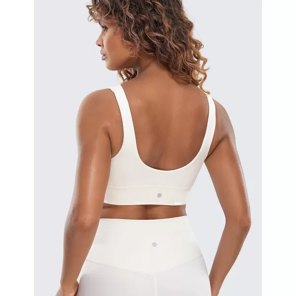 CRZ YOGA Butterluxe Womens U Back Sports Bra  Scoop Neck Padded Low Impact Workout Yoga Bra with Built in BraWhite Apricot