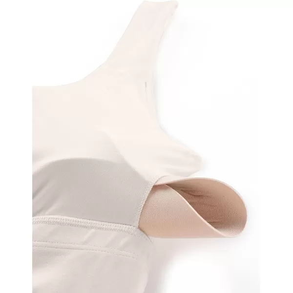 CRZ YOGA Butterluxe Womens U Back Sports Bra  Scoop Neck Padded Low Impact Workout Yoga Bra with Built in BraWhite Apricot