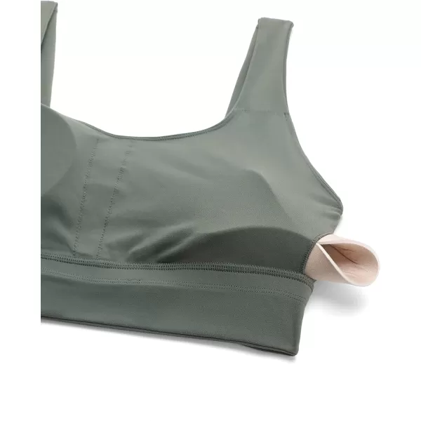 CRZ YOGA Butterluxe Womens U Back Sports Bra  Scoop Neck Padded Low Impact Yoga Bra Workout Crop Top with Built in BraGrey Sage