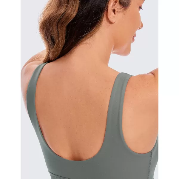 CRZ YOGA Butterluxe Womens U Back Sports Bra  Scoop Neck Padded Low Impact Yoga Bra Workout Crop Top with Built in BraGrey Sage