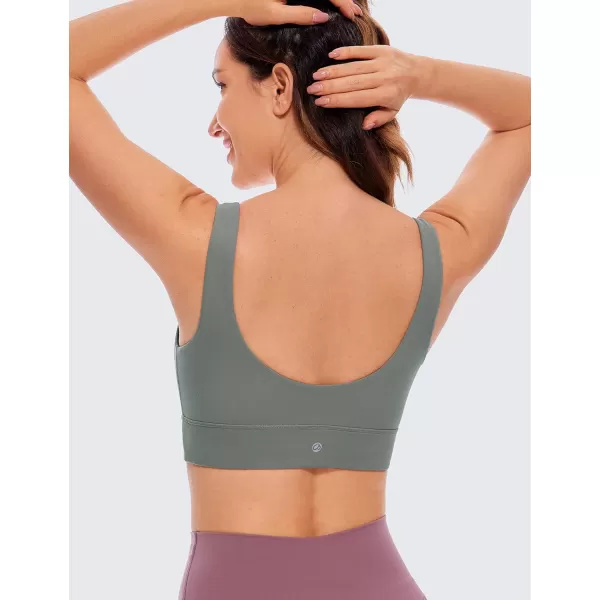 CRZ YOGA Butterluxe Womens U Back Sports Bra  Scoop Neck Padded Low Impact Yoga Bra Workout Crop Top with Built in BraGrey Sage
