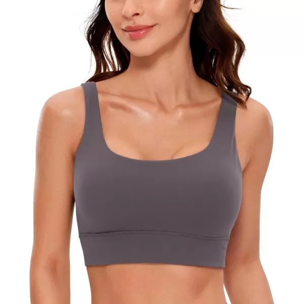 CRZ YOGA Butterluxe Womens U Back Sports Bra  Scoop Neck Padded Low Impact Yoga Bra Workout Crop Top with Built in BraTornado Grey