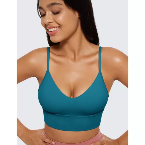 CRZ YOGA Butterluxe Womens V Neck Longline Sports Bra  Adjustable Padded Yoga Bra Camisole Workout Crop TopBorealis Green