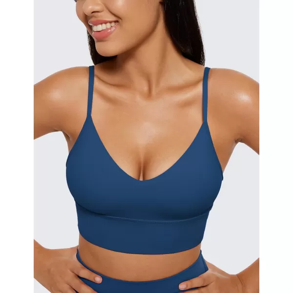 CRZ YOGA Butterluxe Womens V Neck Longline Sports Bra  Adjustable Padded Yoga Bra Camisole Workout Crop TopFrench Navy